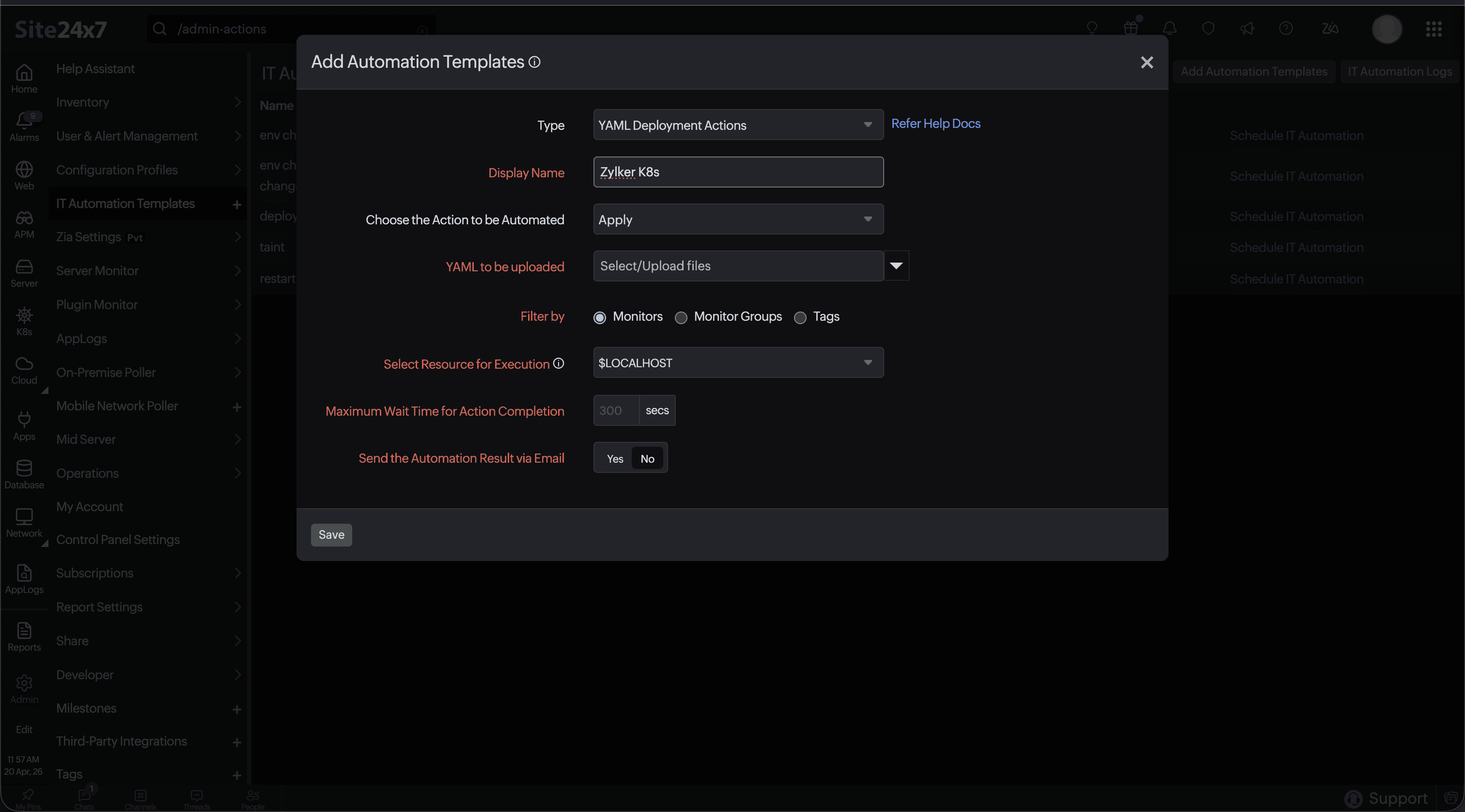 Add K8s Automation Template