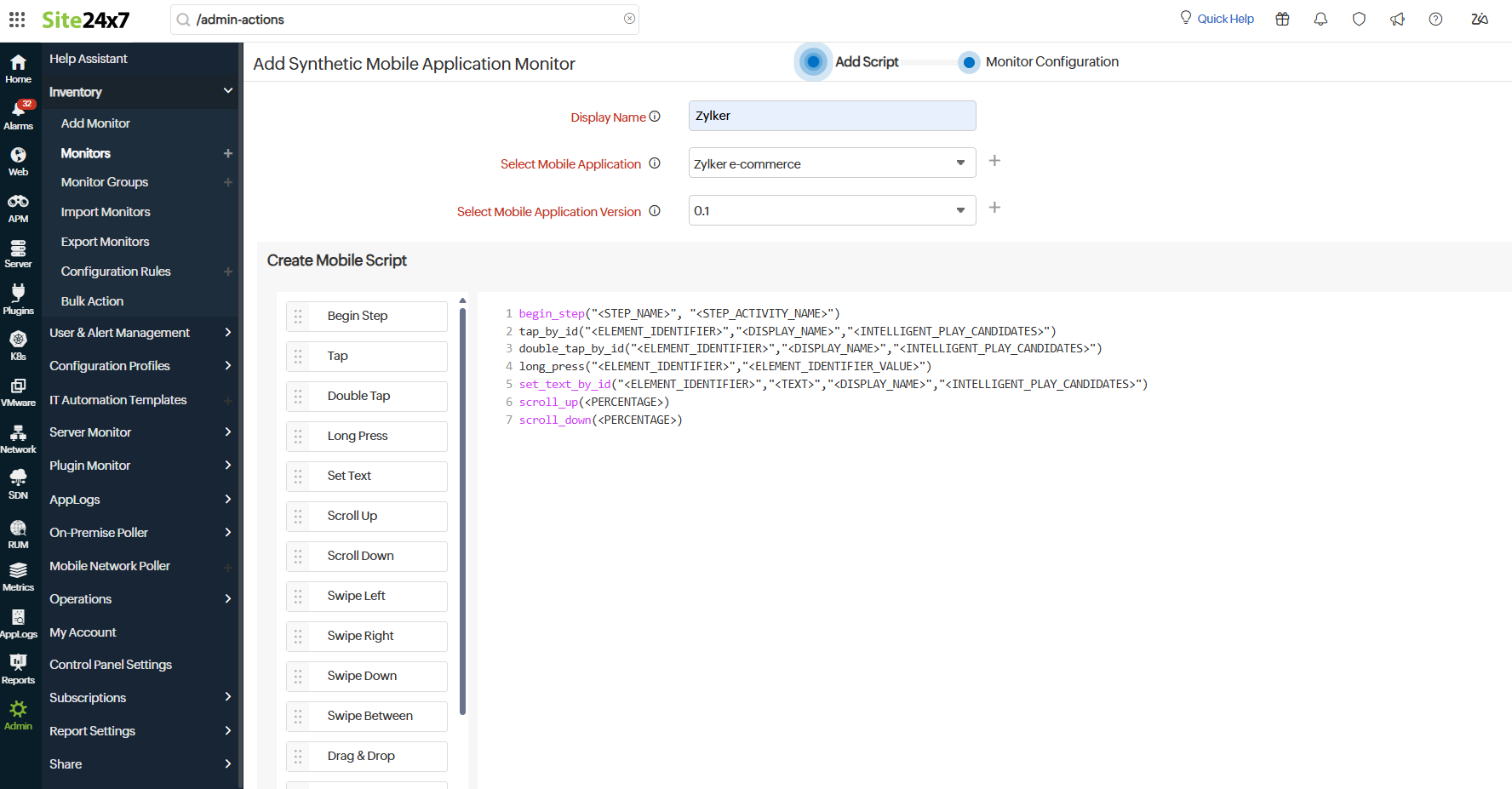 Add Synthetic Mobile Application Add Synthetic Mobile Application - Add Script