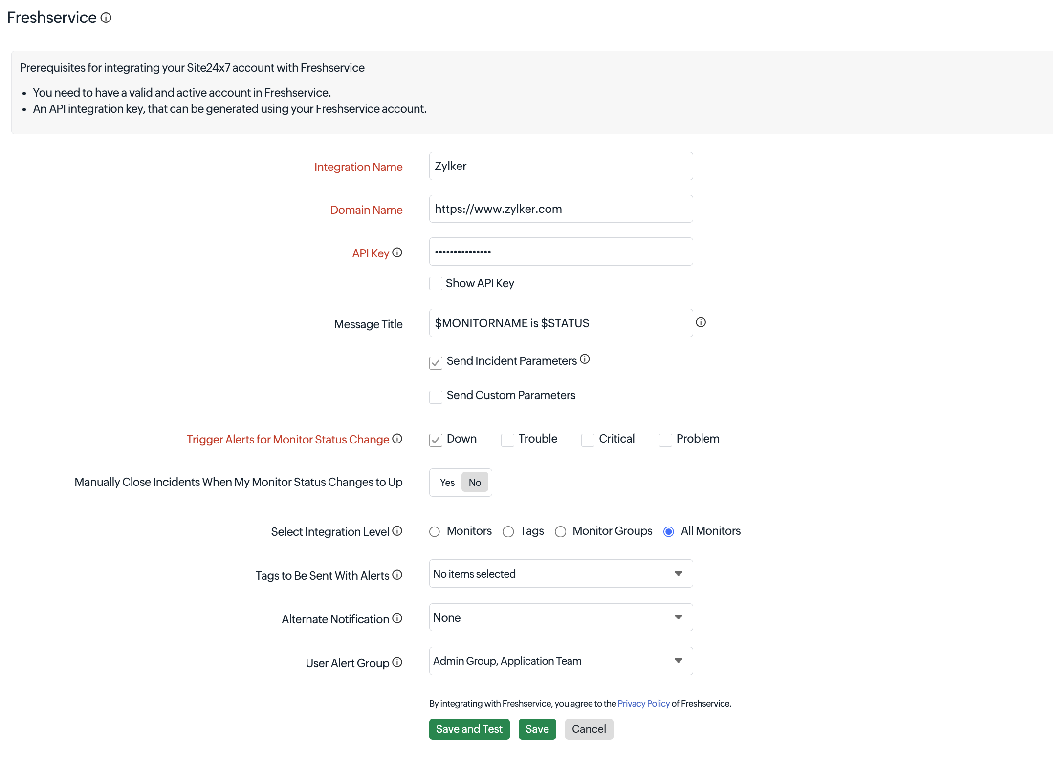 Fresh Service Integration