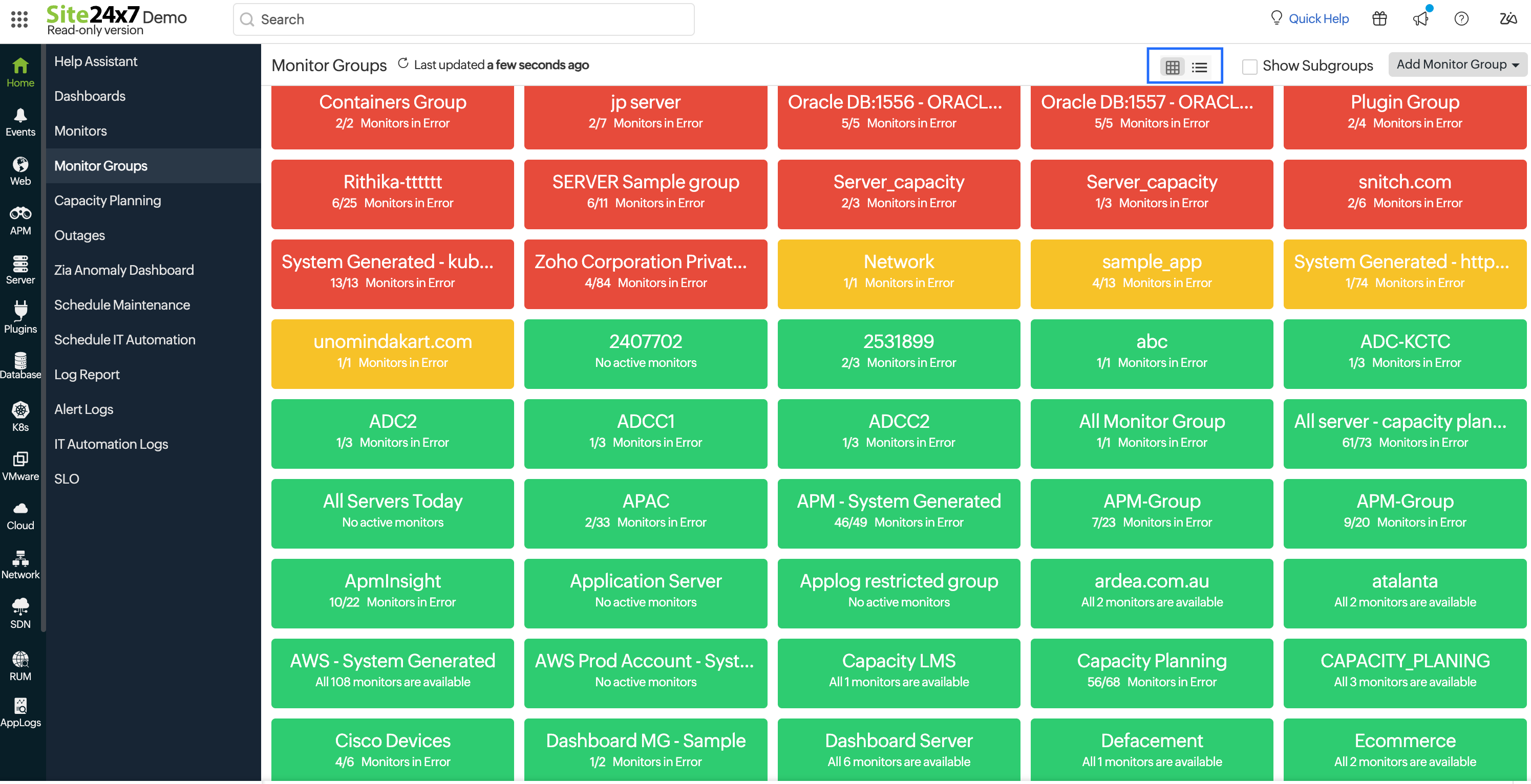 Monitor Groups Card View