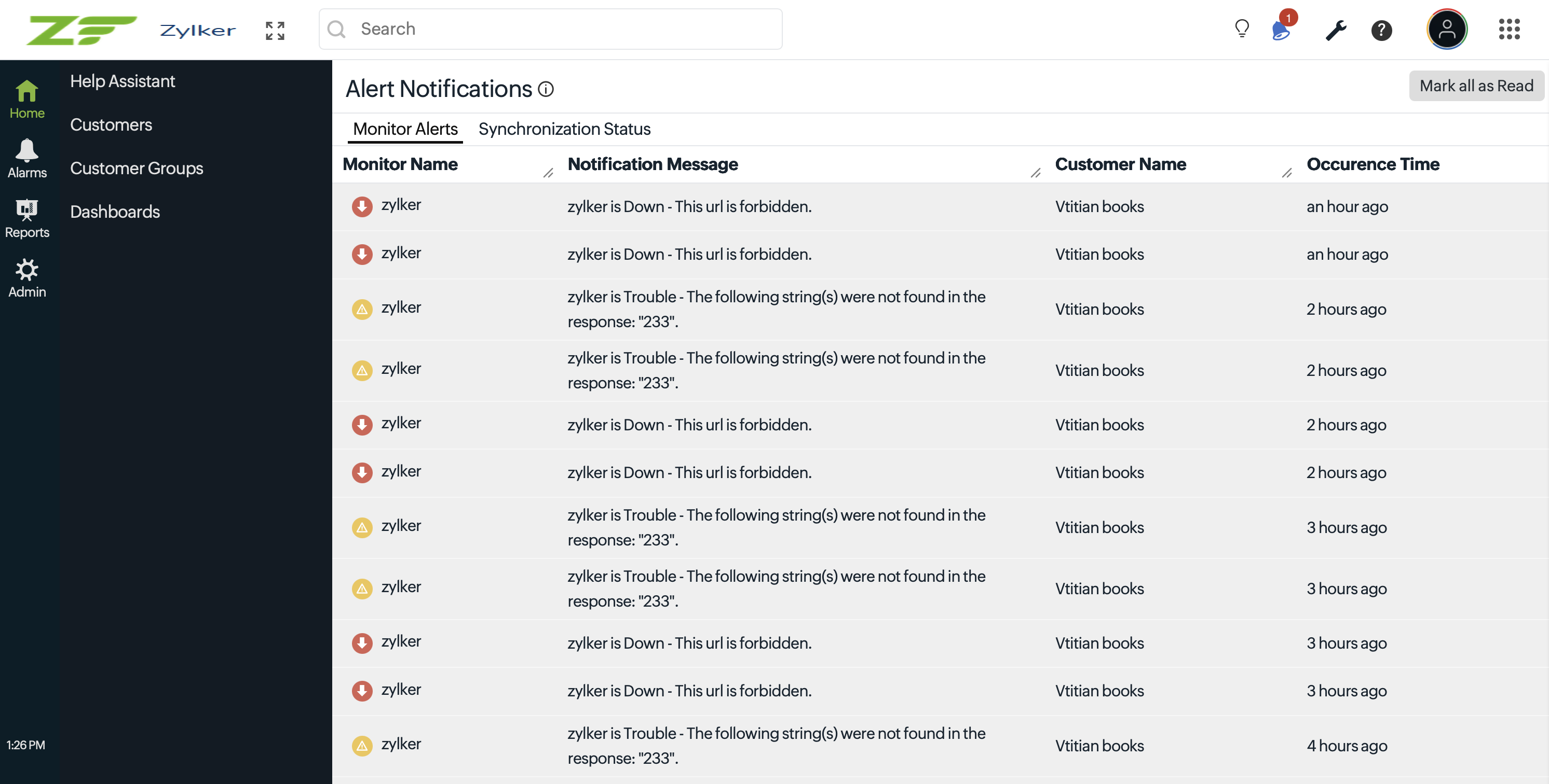 MSP Monitor Alerts