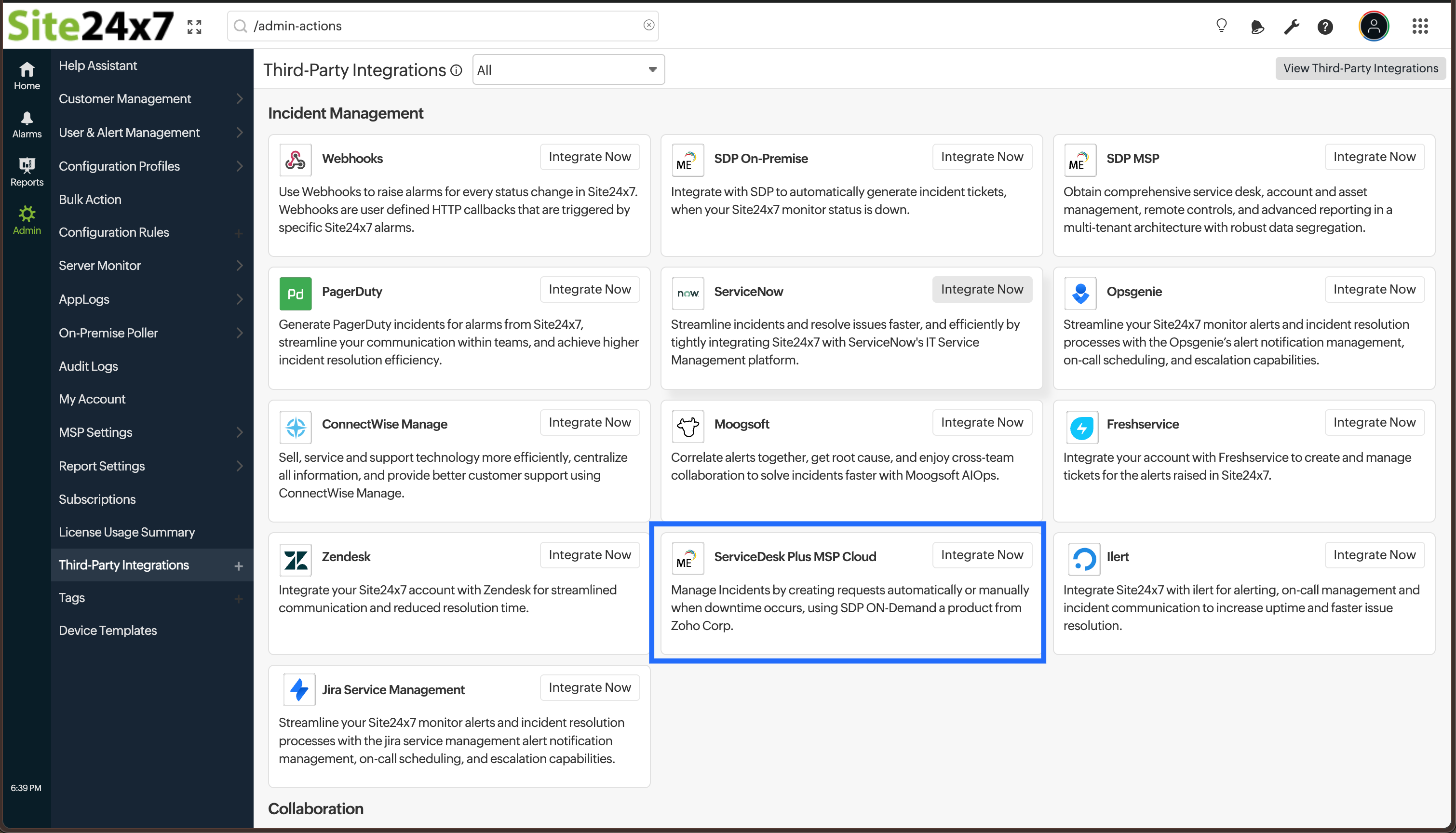 View third-party integrations