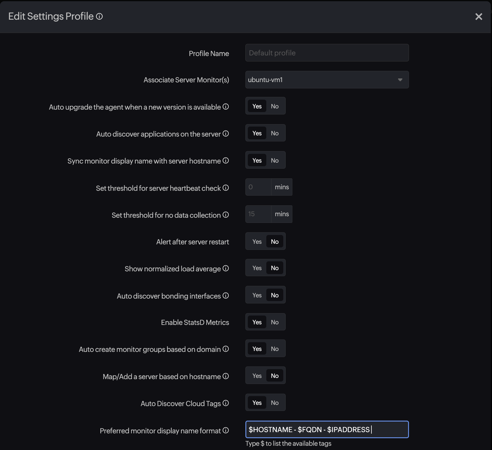 server monitor settings screenshot of the settings page of server monitor