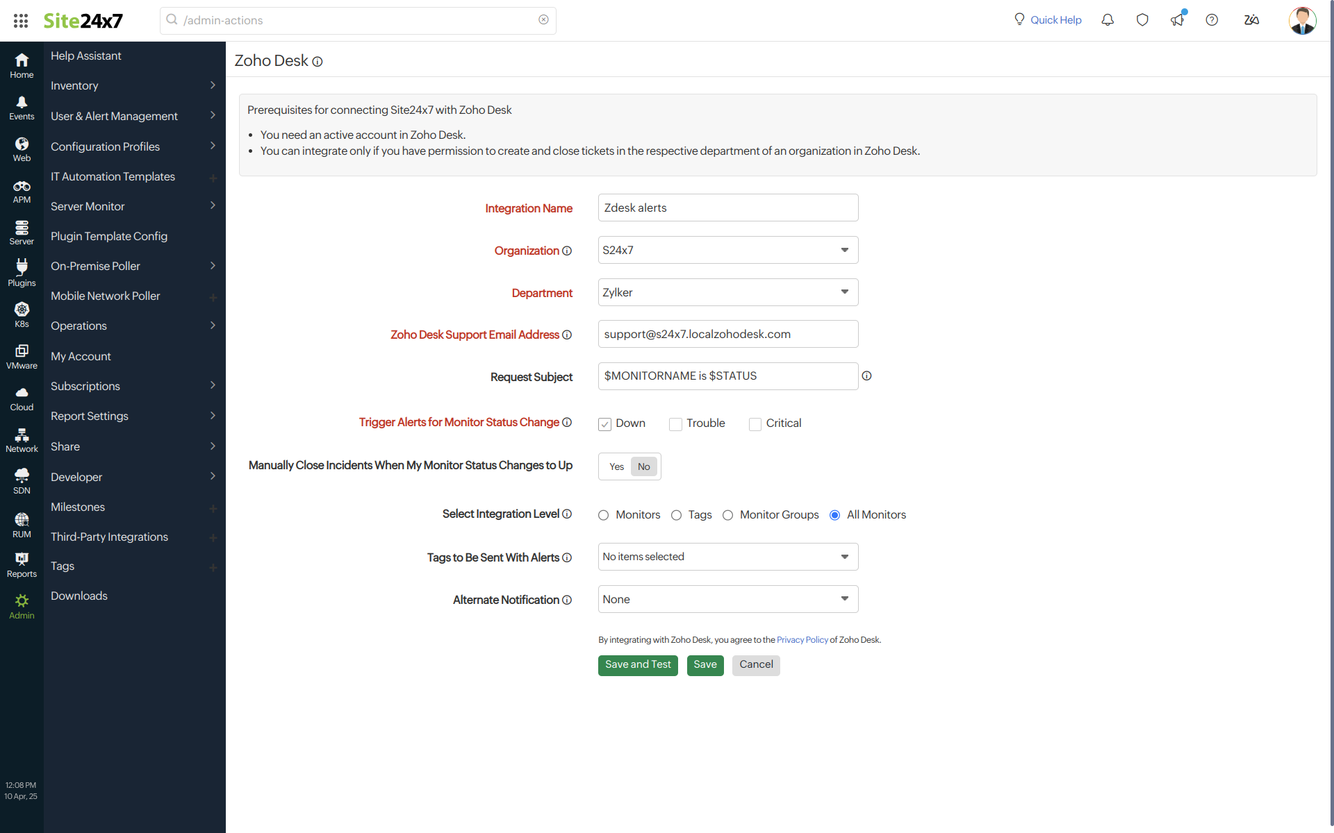 Zoho Desk integration